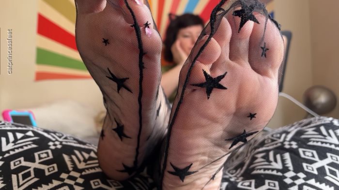 Poster for Clips4Sale Model - Happy Milf Singing Dancing, Nylon Sock And Soles Foot Tease, Long French Tip Toenails - Catprincessfeet - Long Toes, Soles (Длинные Пальцы Ног)