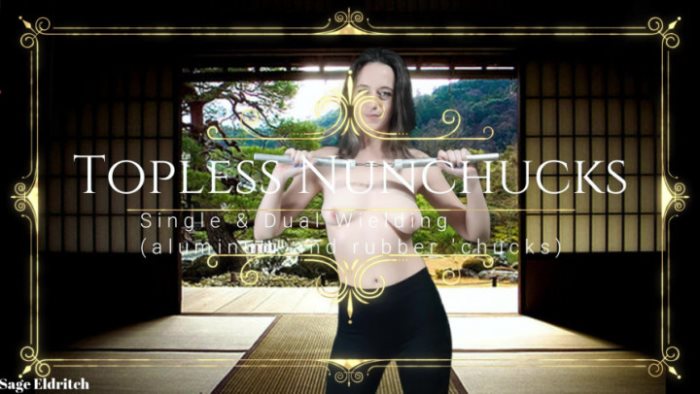 Poster for Sage Eldritch - Clips4Sale Model - Topless Nunchucks Single & Dual - Mixedfighting, Yogapants, Brunette (Мудрец Элдрич Смешанные Бои)