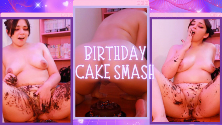 Poster for Xgwen Ivy - Birthday Cake Smash - August 01, 2023 - Manyvids Girl - Food Sploshing, Food Masturbation (Гвен Айви Пищевая Мастурбация)