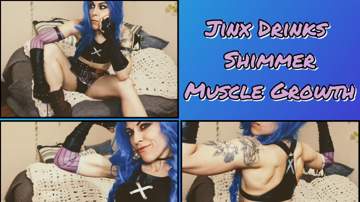 Poster for The3Kins - Jinx Takes Shimmer - Muscle Growth - Apr 2, 2023 - Manyvids Star - Wigs, Sfw, Strong Women (Сильные Женщины)