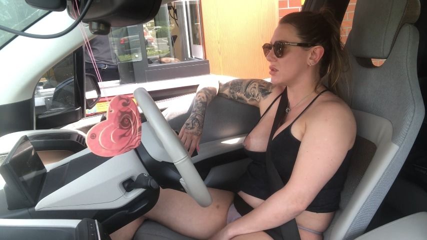 Poster for Manyvids Star - Drive Thru Tit Out Pussy Play - Suzielove212 - Public Flashing, Public Outdoor, Pussy Play (Общественный Открытый)