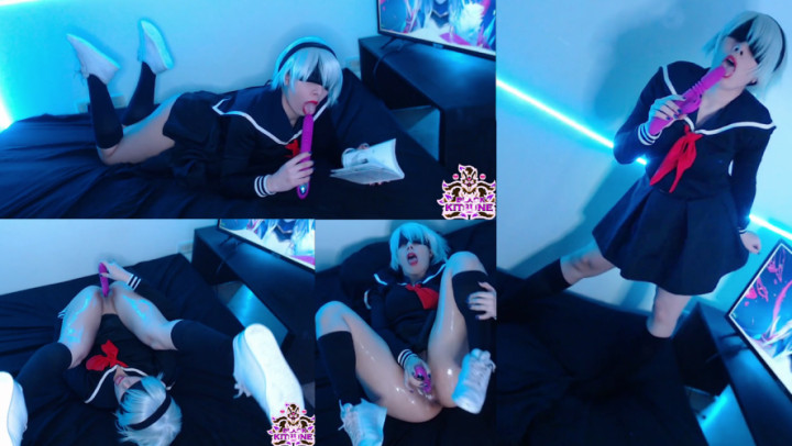 Poster for Manyvids Model - Black Kitsune - 2B School Uniform:Masturbation & Blowjob - Solofemale, Schoolgirl, Cosplay (Черный Кицунэ)