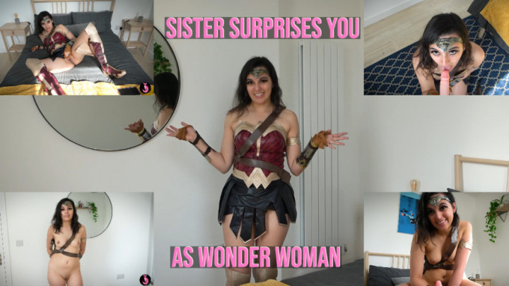 Poster for Manyvids Model - Sister Surprises You As Wonder Woman - Summer Fox - Cosplay, Comic Book Role Play, Dildo Riding (Летняя Лиса Ролевая Игра По Комиксам)