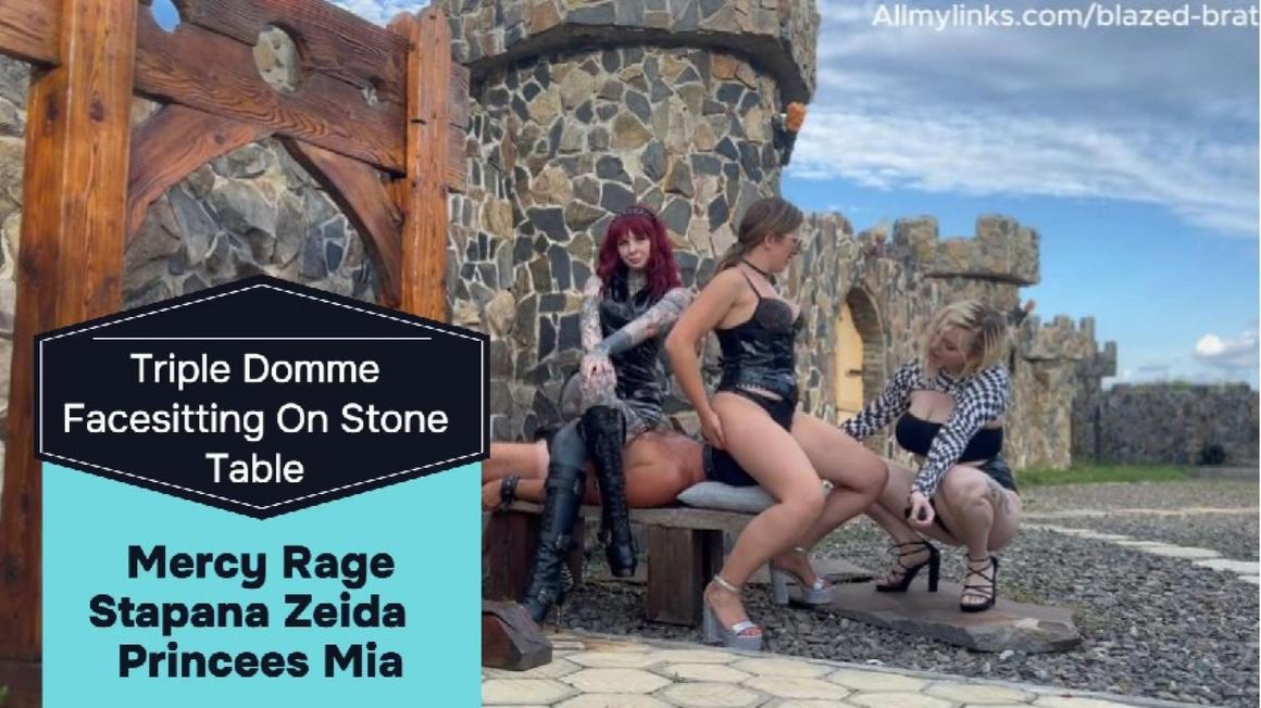 Poster for Triple Domme Facesitting On Stone Table - Blazed Brat - Manyvids Girl - Face Sitting, Outdoors (Блейз Брат Лицо Сидя)