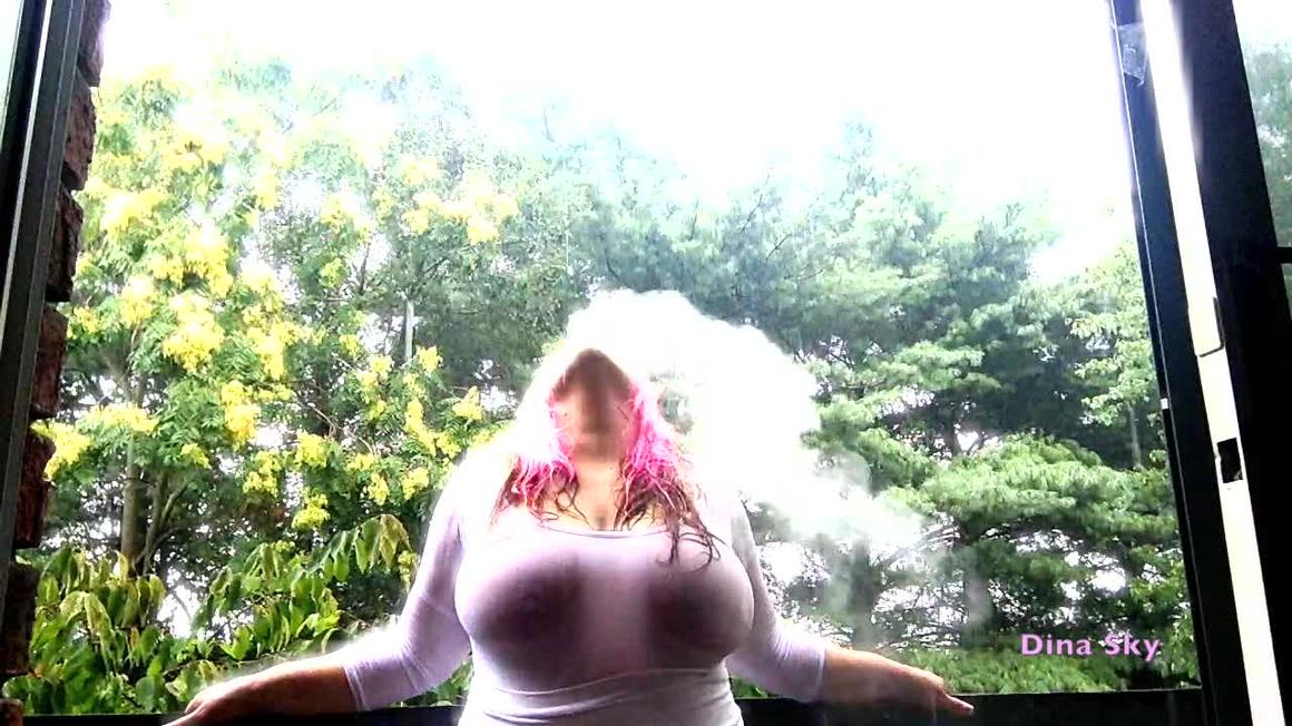 Poster for Clubdinasky - Manyvids Star - White In The Rain - Masturbation Encouragement, Wet Look, Vaping (Влажный Взгляд)