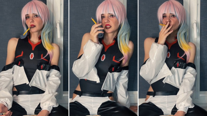 Poster for Manyvids Star - Cyberpunk - Seductive Lucy Smokes By The Window - May 17, 2023 - Lil Cosplay Slut - Smoking, Cigar Fetish, Eye Contact (Лил Косплей Шлюха Сигарный Фетиш)